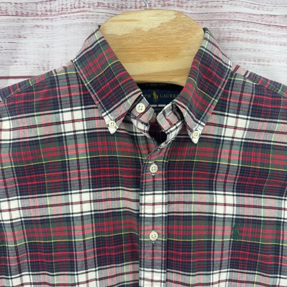Polo Ralph Lauren Shirt Mens Medium Classic Fit Plaid Button Down Casual Preppy‎